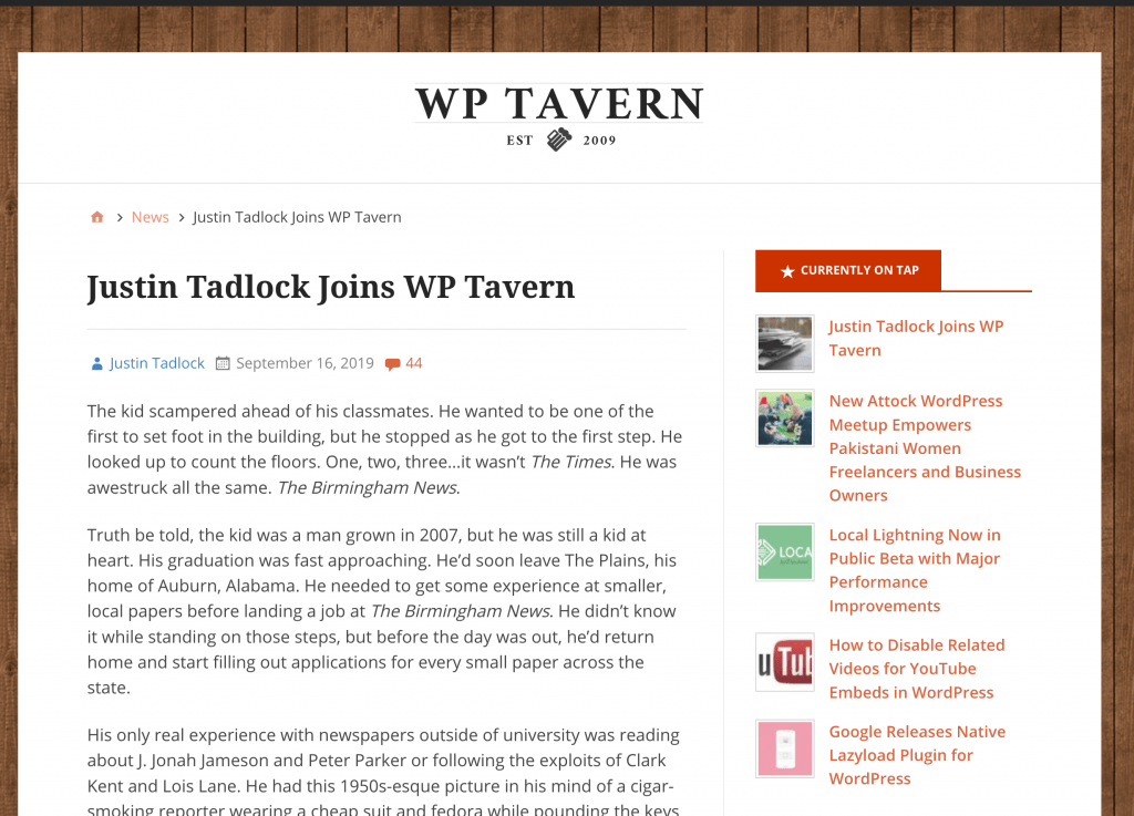 Justin Tadlock Joins WP&nbsp;Tavern